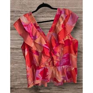 Sofia Vergara Women's Short Sleeve Smocked ‎ Ruffle Top Blouse Size XXL #023